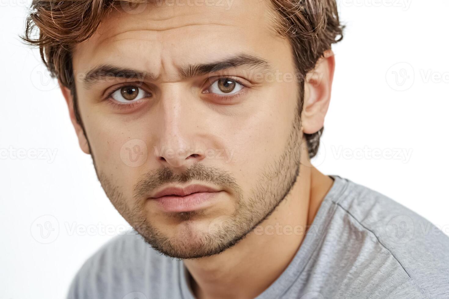 Close-up portrait of a young man with a serious expression photo