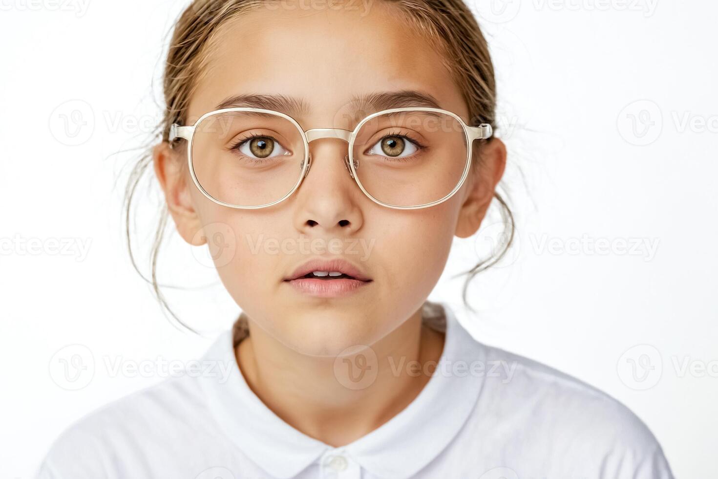 Young girl wearing glasses and looking at the camera photo