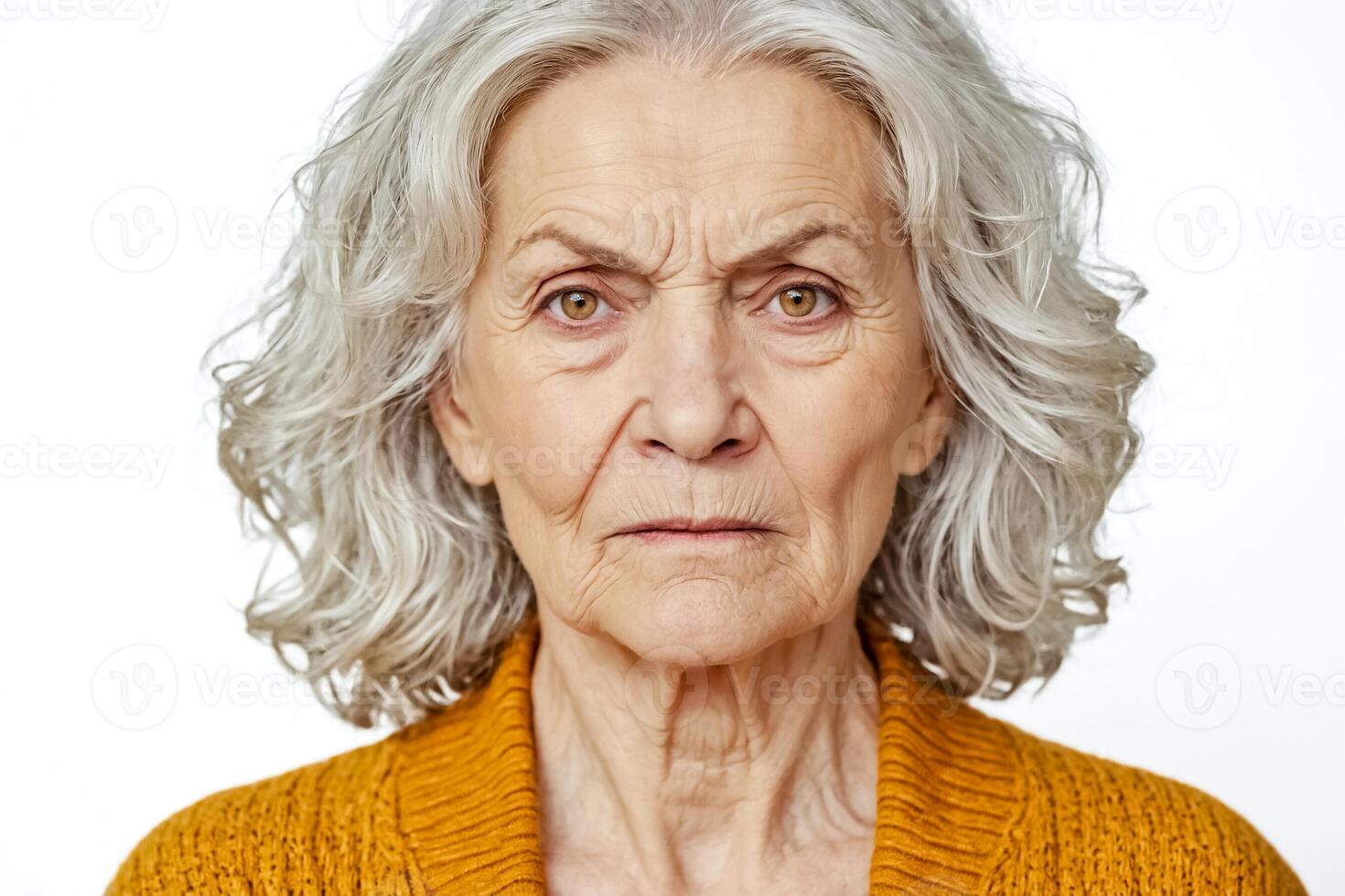 Close up portrait of a senior woman with a serious expression photo