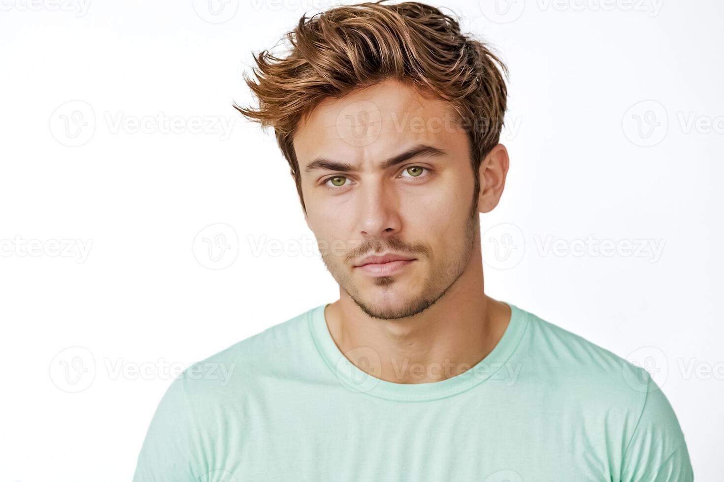Handsome young man with green eyes and light brown hair photo