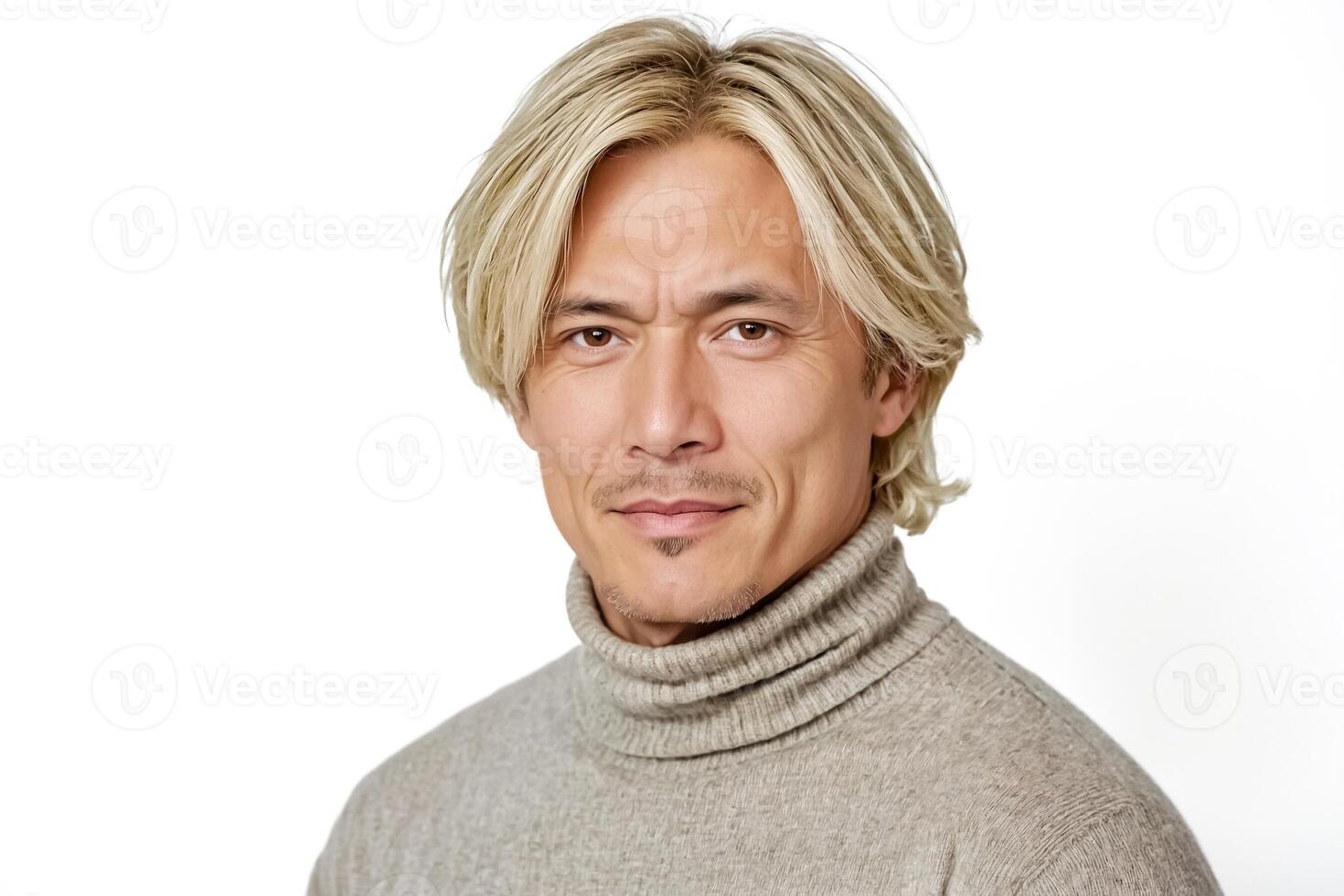 Portrait of a Man with Blonde Hair and a Goatee Wearing a Beige Turtleneck photo