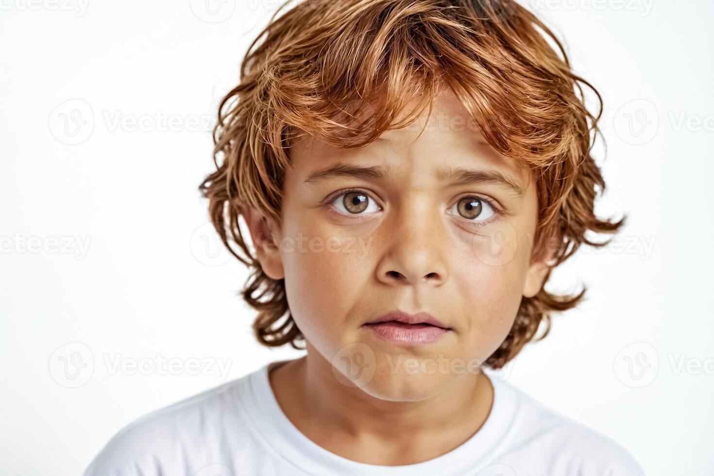 Close-up portrait of a young boy with red hair photo