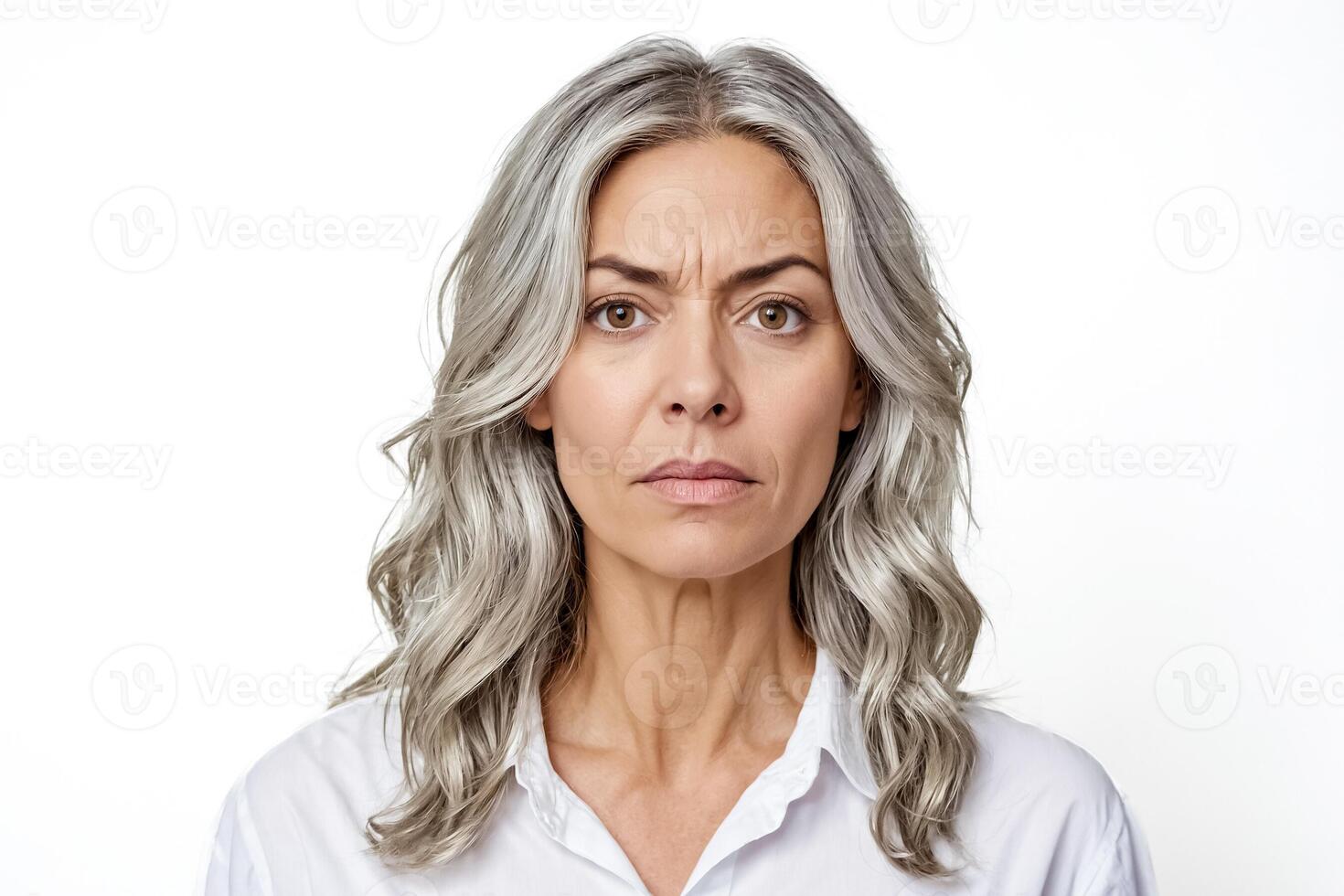 Serious woman with gray hair photo