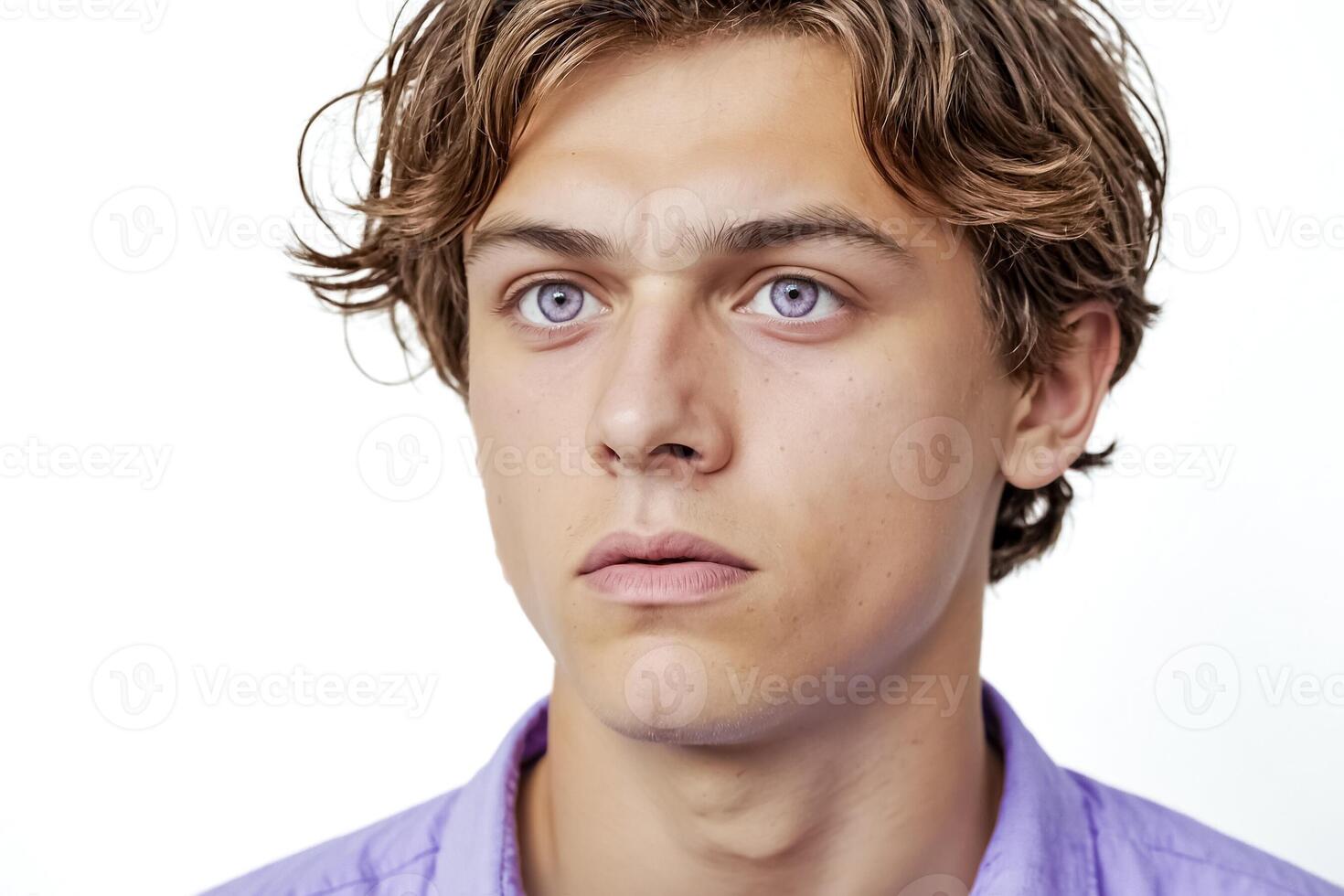 Portrait of a young man with purple eyes photo