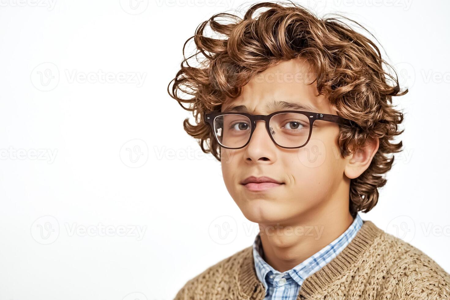 Young man with curly hair wearing glasses photo