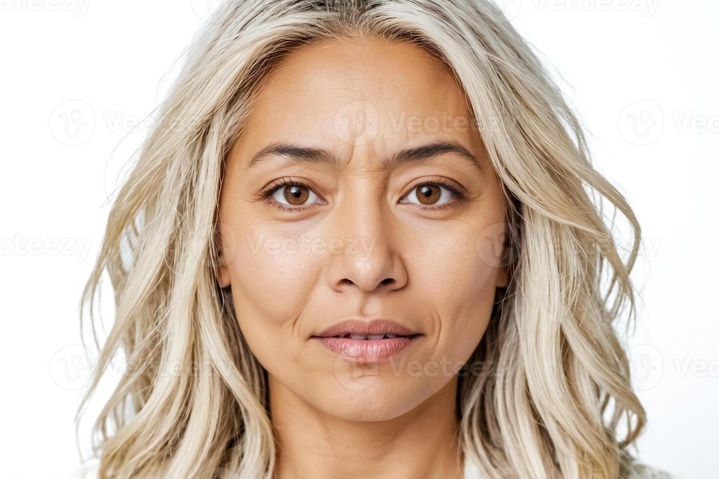 Close Up Portrait of a Woman with Blonde Hair and Brown Eyes photo