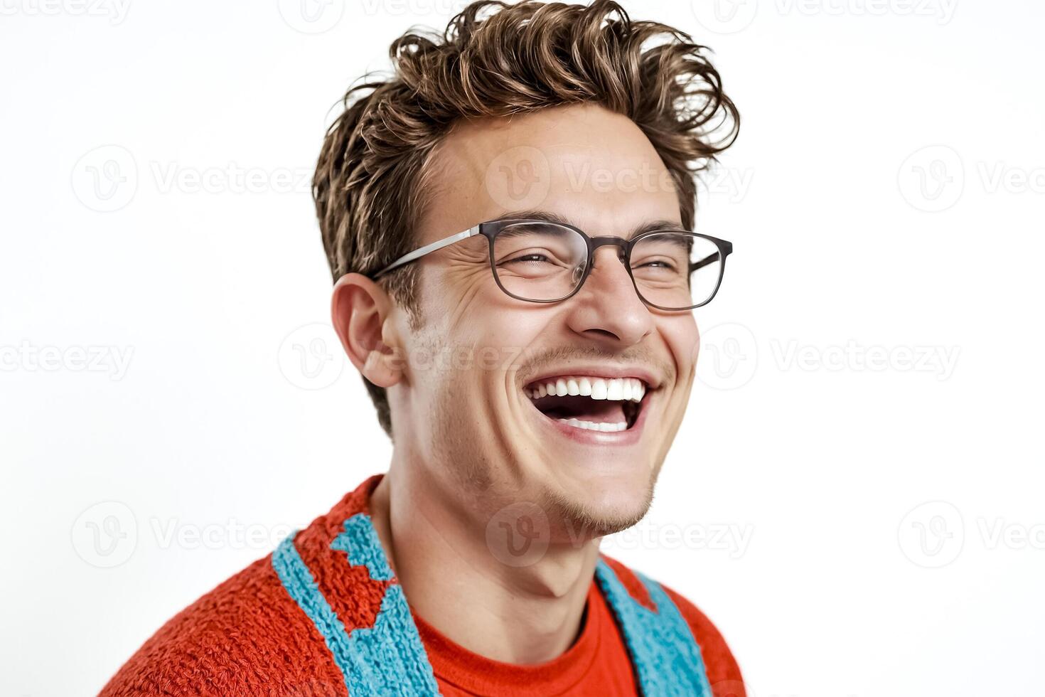 Joyful Man with Glasses Smiles Broadly photo