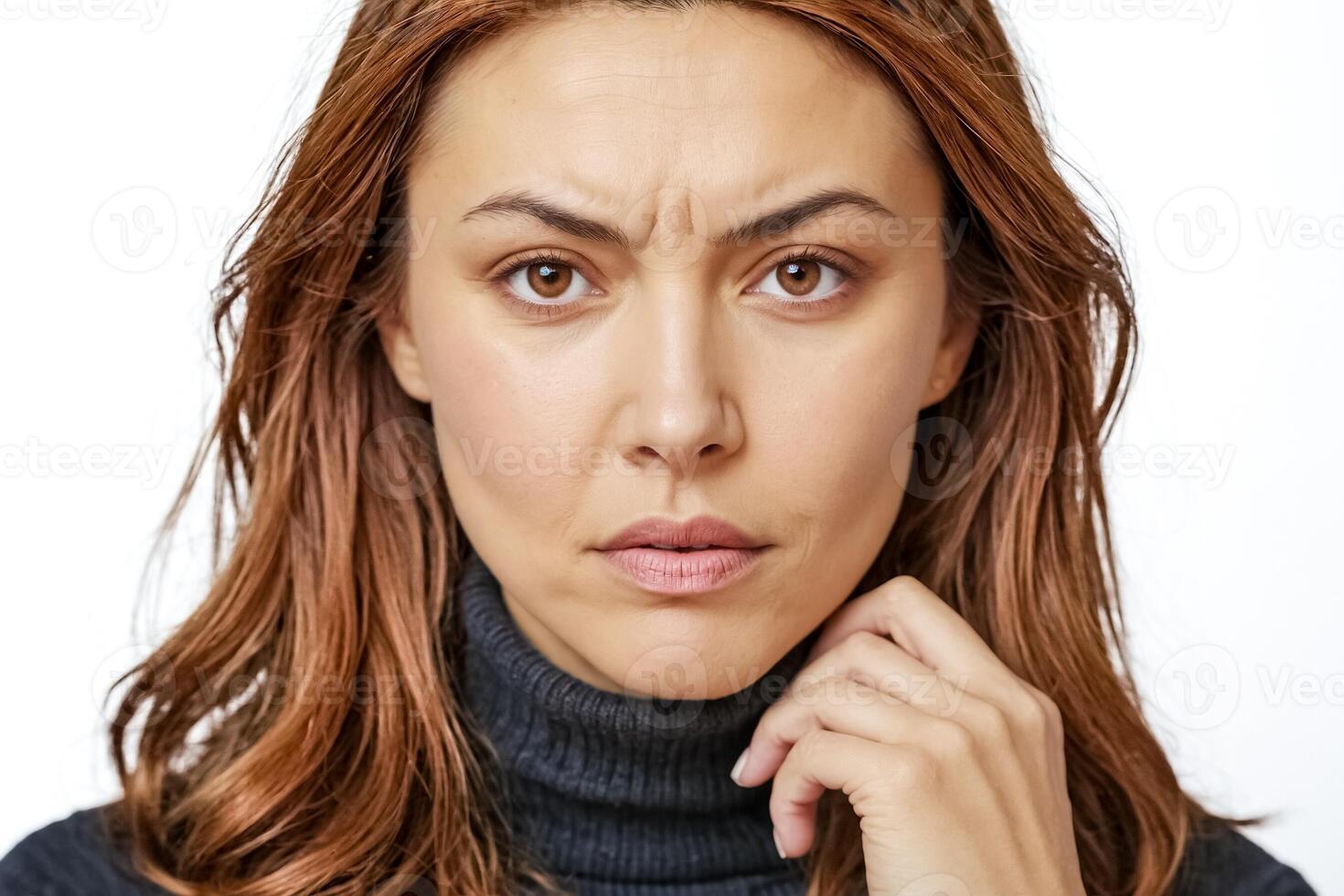 Close-up of a woman with a serious expression photo