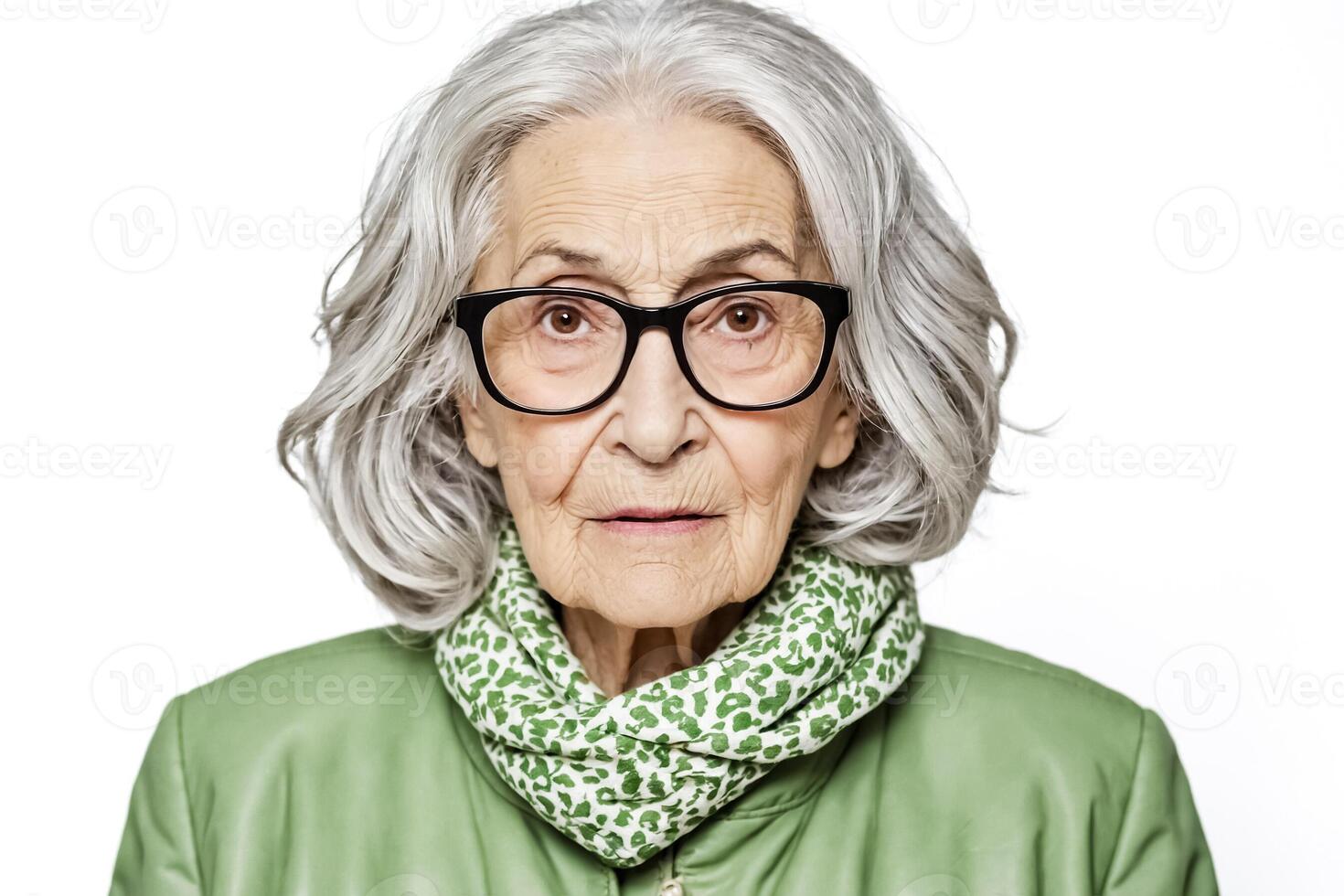 Senior woman with glasses looking at the camera photo