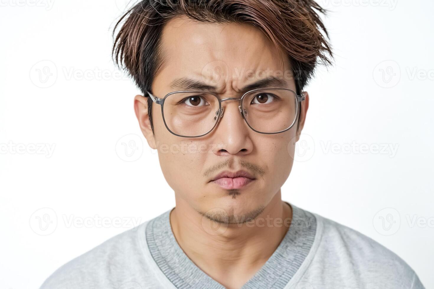 Close-up Portrait of a Young Man with a Serious Expression photo