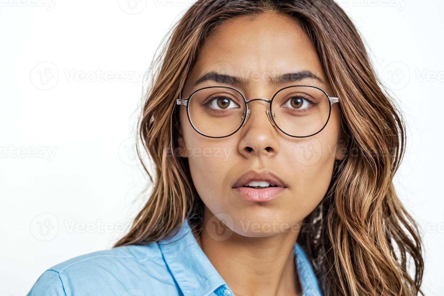 Young woman with glasses looking at the camera photo
