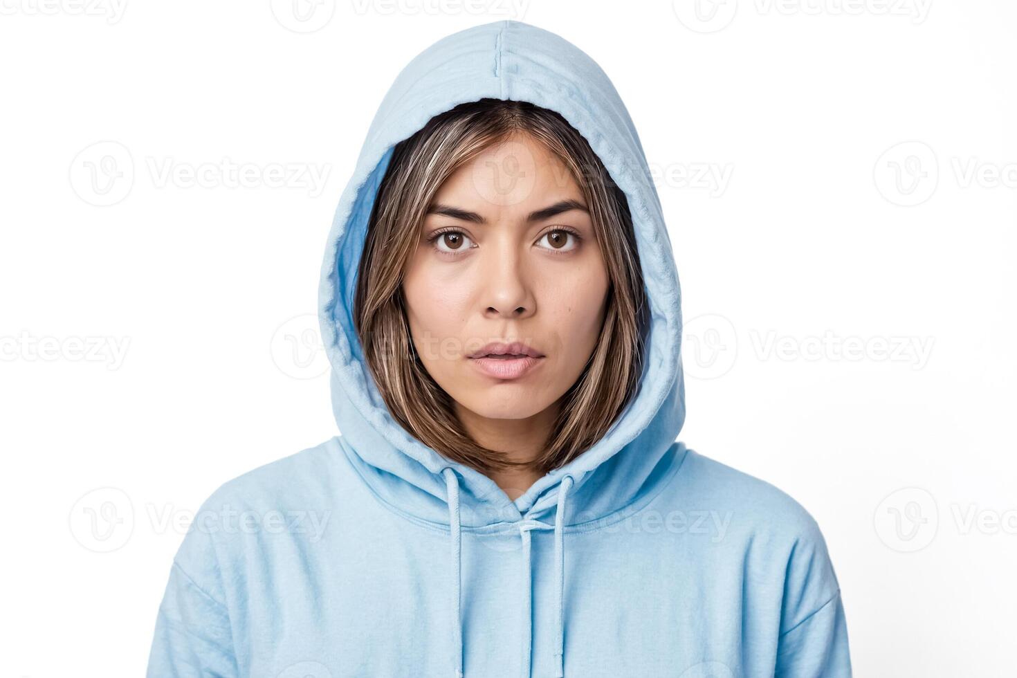 Portrait of a young woman in a blue hoodie photo