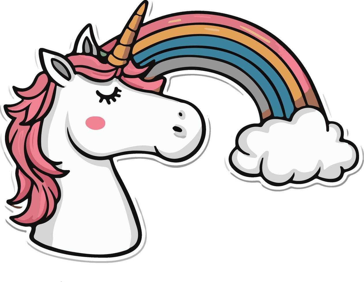 Illustration sticker of unicorn dream with rainbow vector
