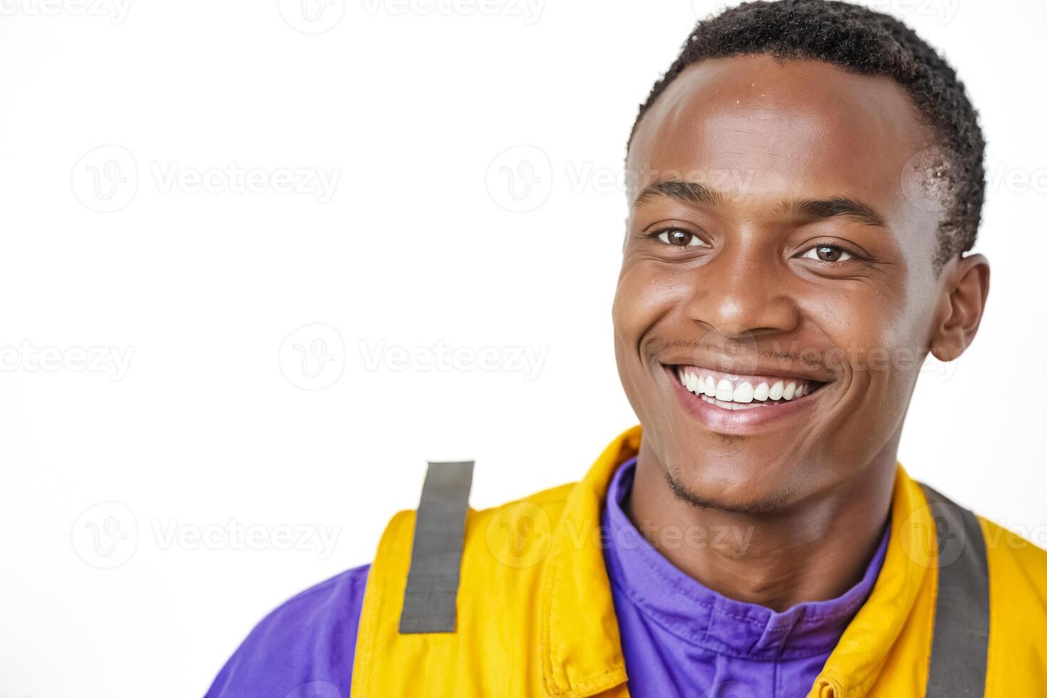 Portrait of a smiling young man in a yellow jacket photo