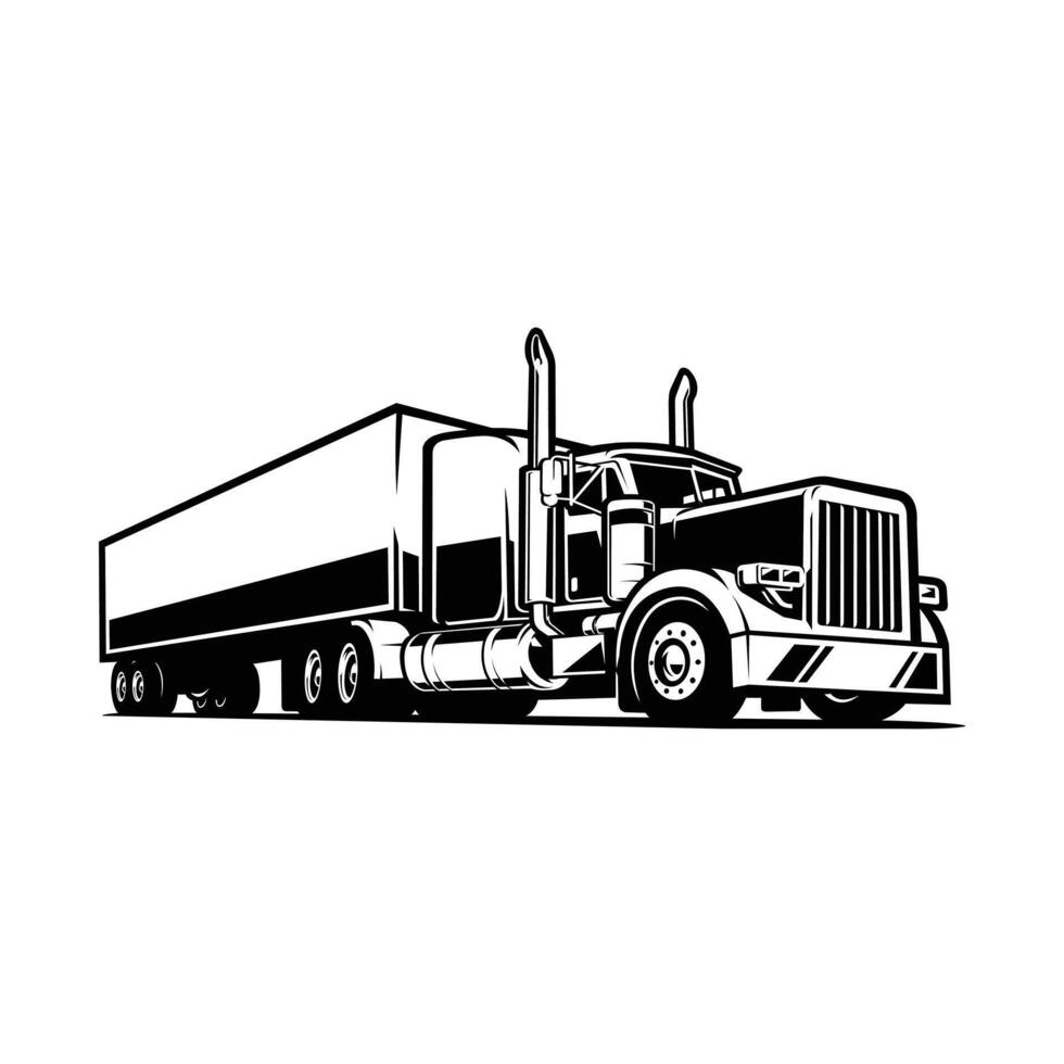 Semi truck 18 wheeler american truck with trailer side view monochrome isolated vector
