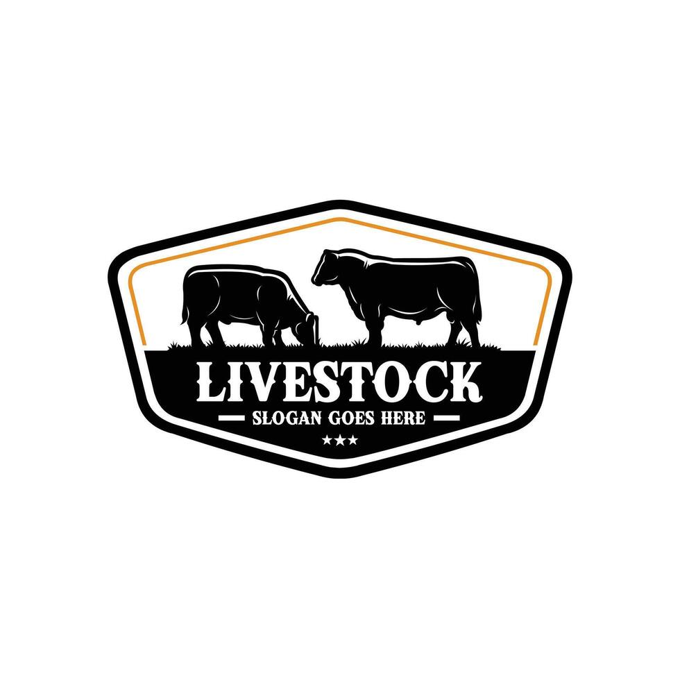 Livestock cattle ranch emblem logo design. Angus cow ready made logo design vector