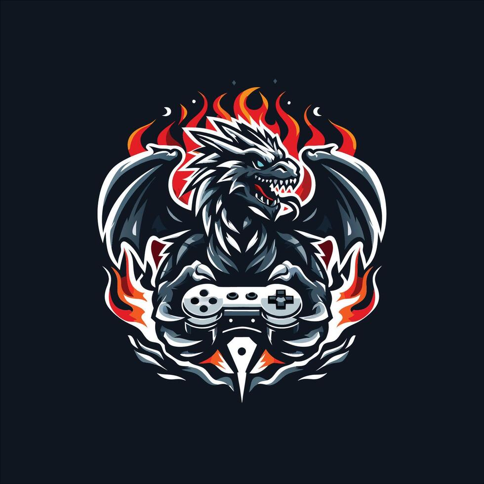 dragon logo game esport vector