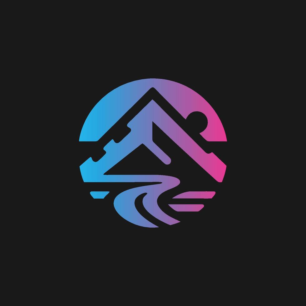a mountain and river logo vector
