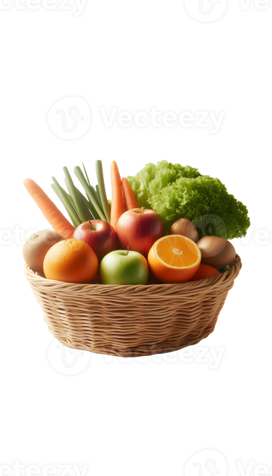 Basket with vegetables on transparent background png