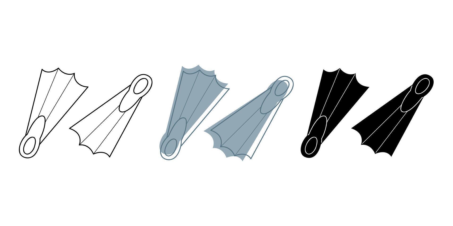 wimming fins in different colors. Clip art for your projects. vector