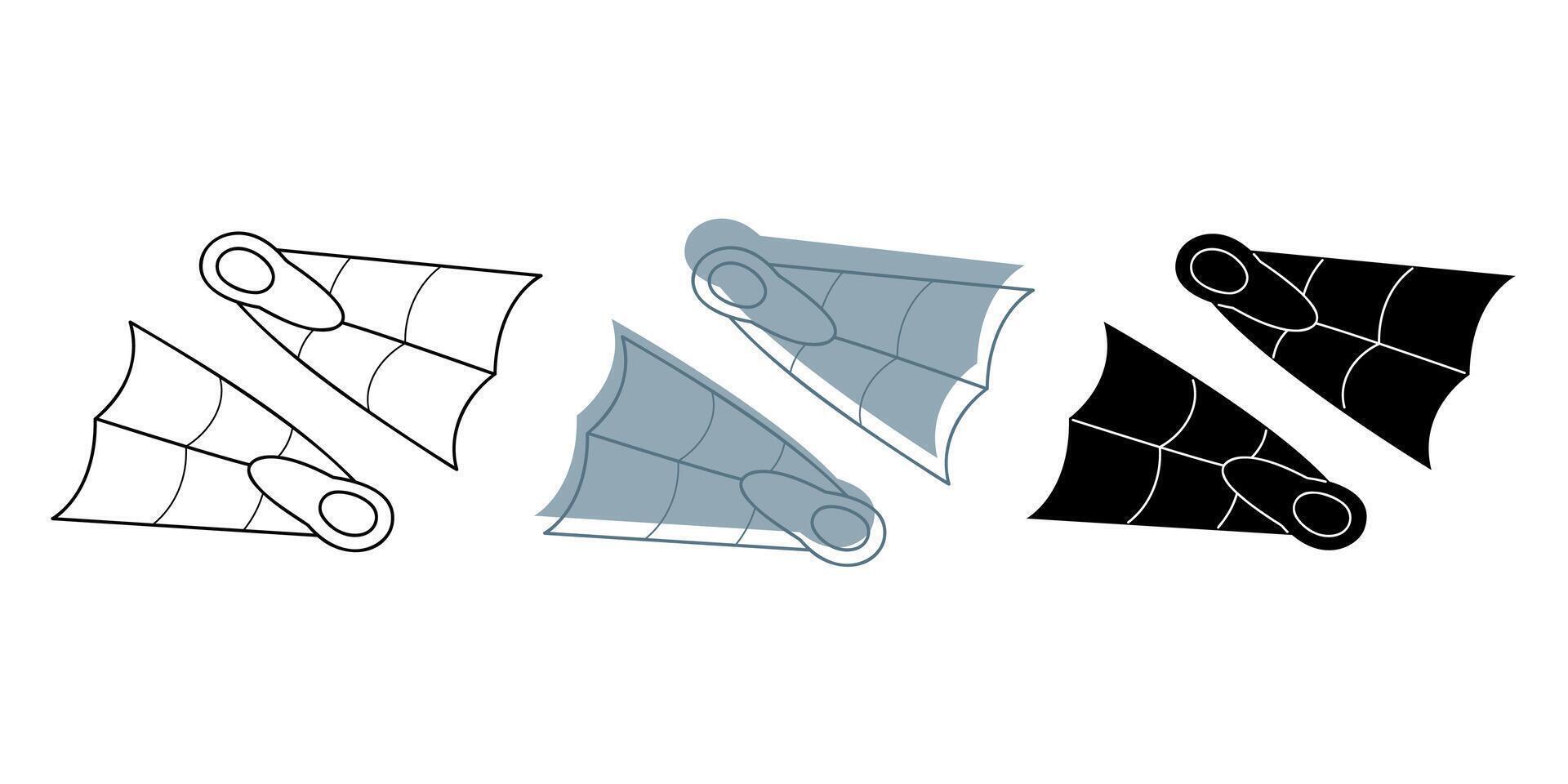 Set of swimming fins in different colors. Clip art for your projects. vector