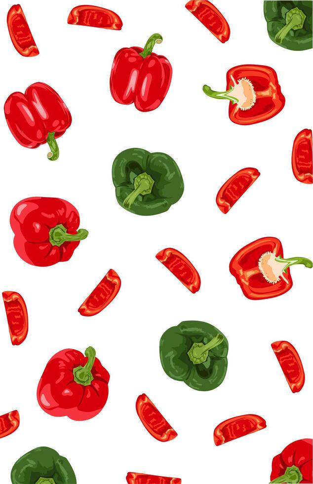 Vegetable red and green paprika background on white vector