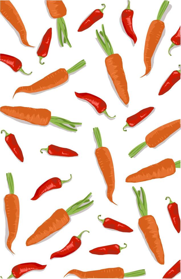 Vegetable Carrots and Chili background on white vector