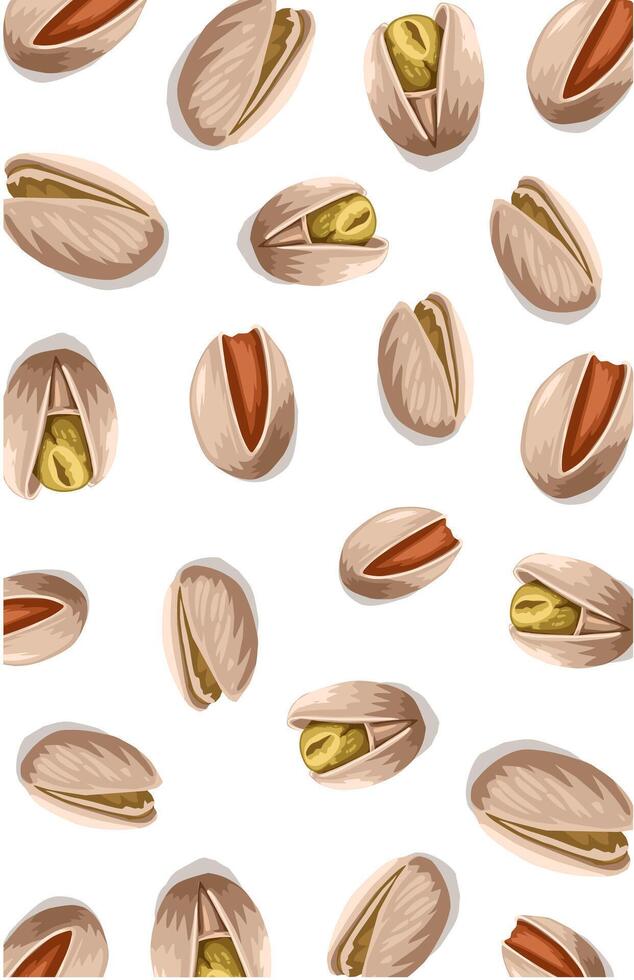 Many pistachio nuts on a white background vector