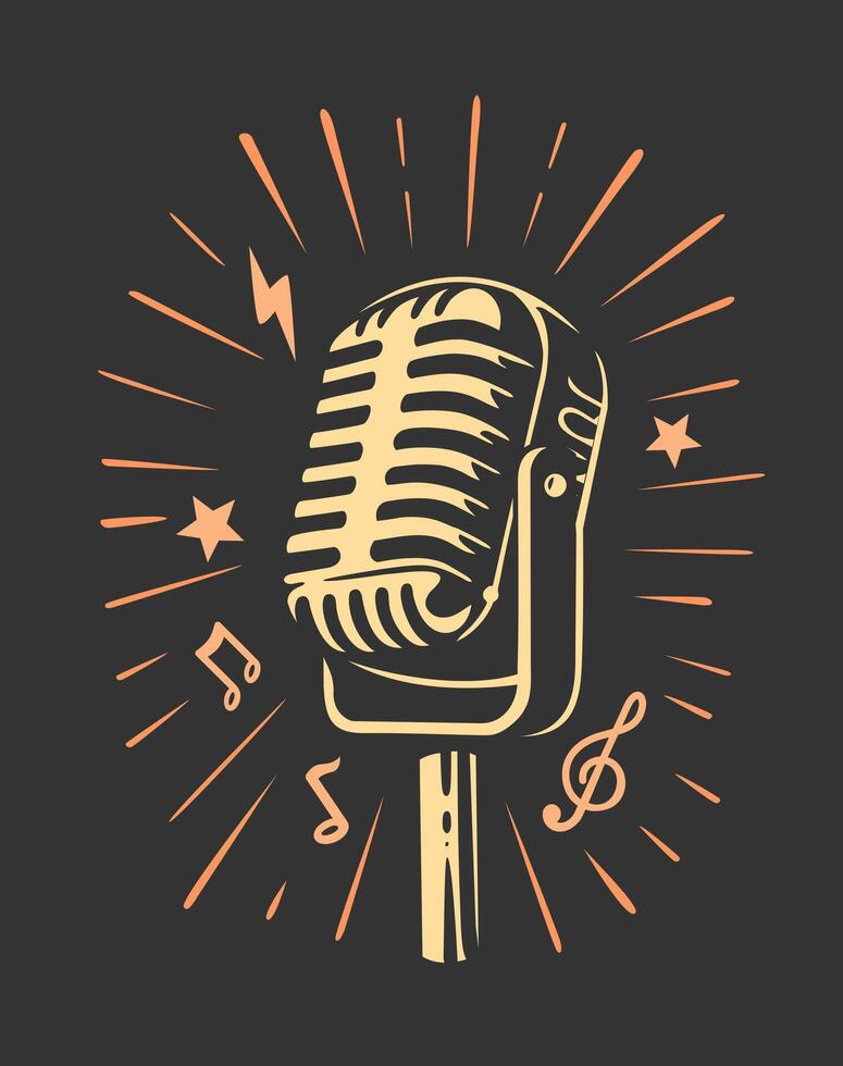 retro Microphone on dark background vector
