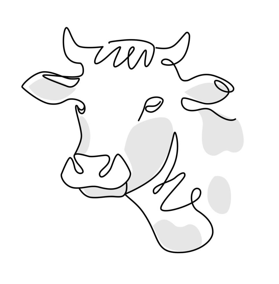 Cow head line art drawing style. vector