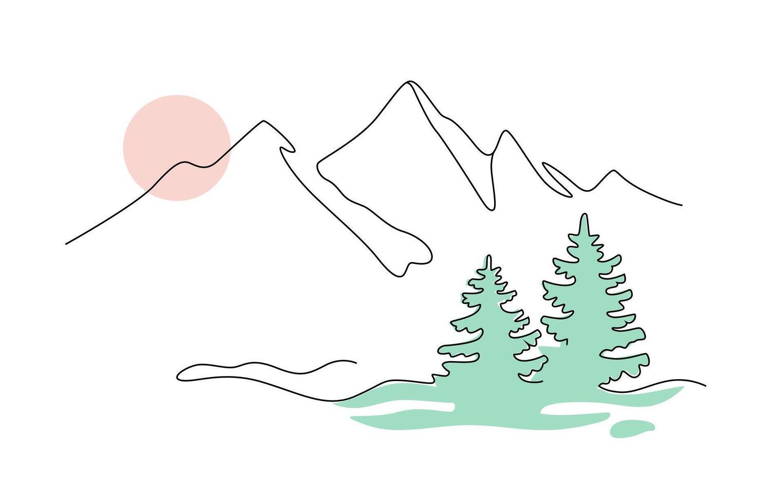 Nature mountains and fir trees line. Drawing design vector