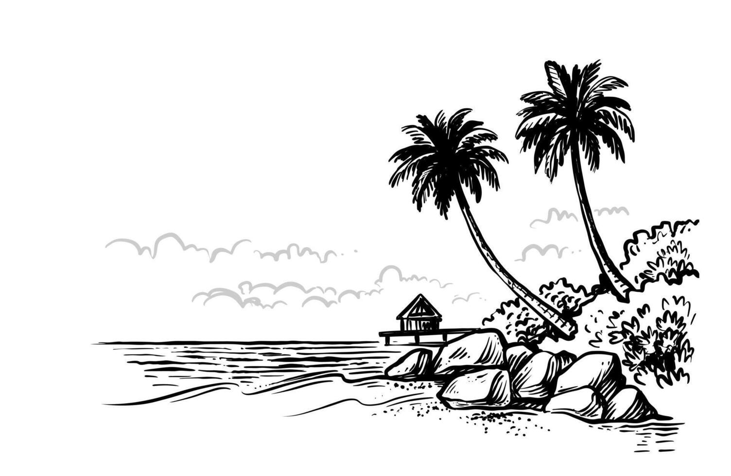 summer beach with palm trees illustration vector