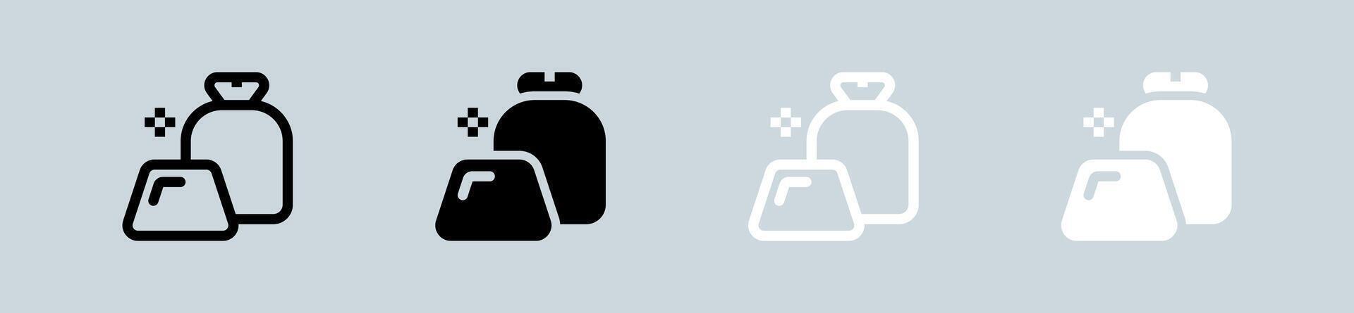Gold icon set in black and white. Wealth signs illustration. vector