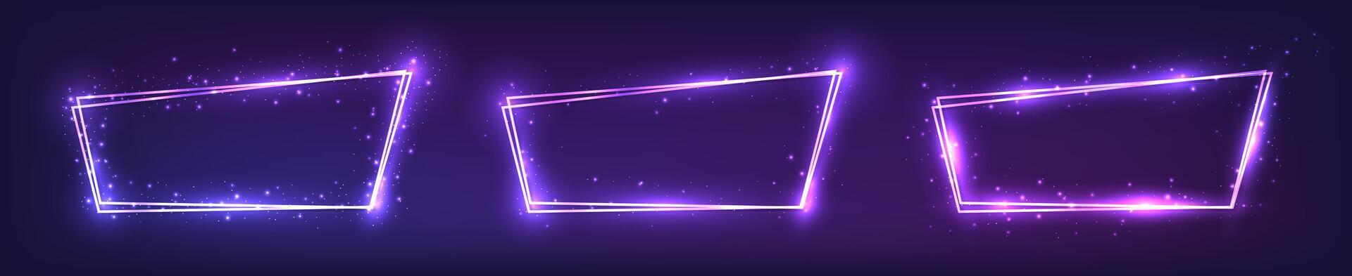 Neon double frame with shining effects vector