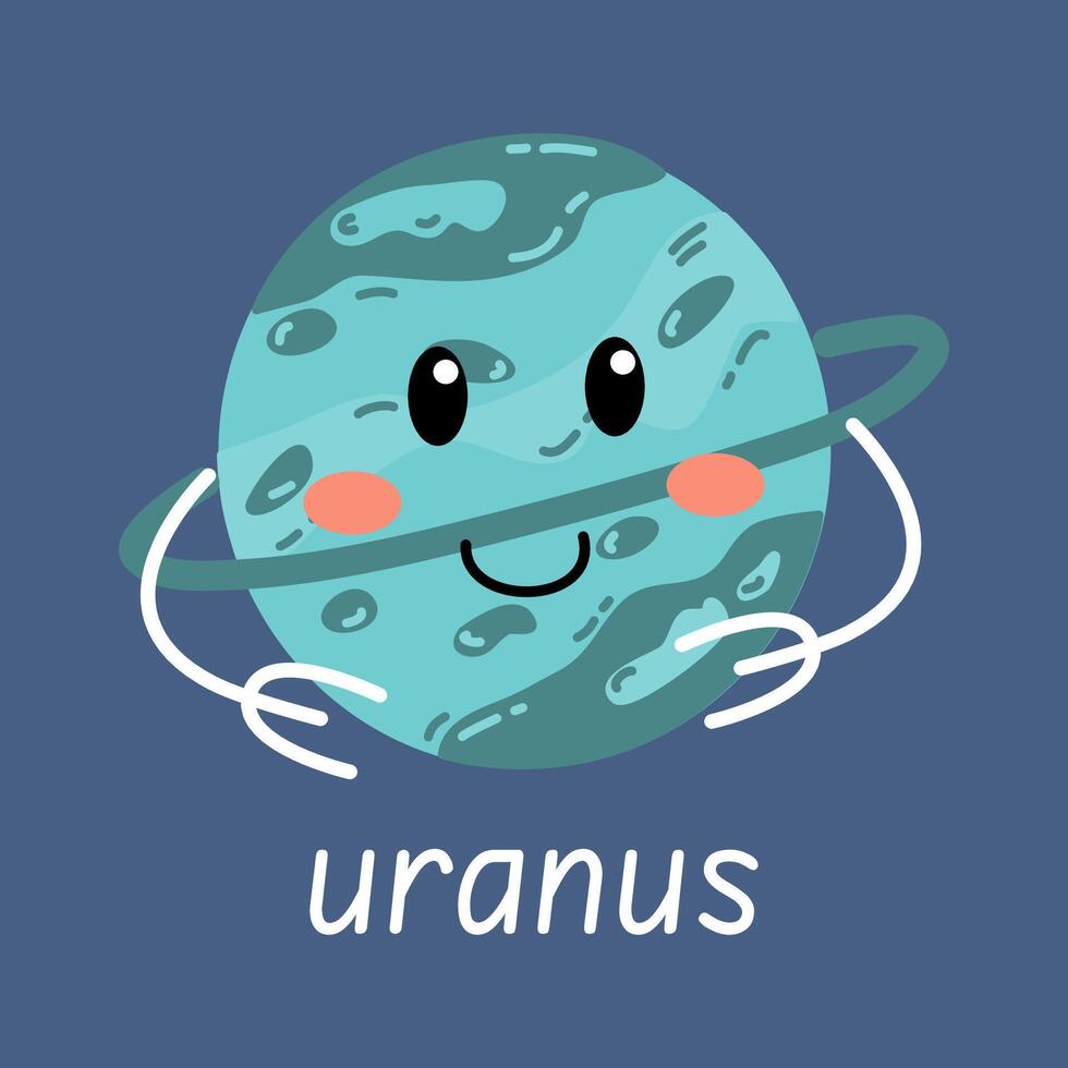 Decorative Space Print With Cute Planet Uranus Illustration For Children's Room In Scandinavian Style Space-Themed. vector