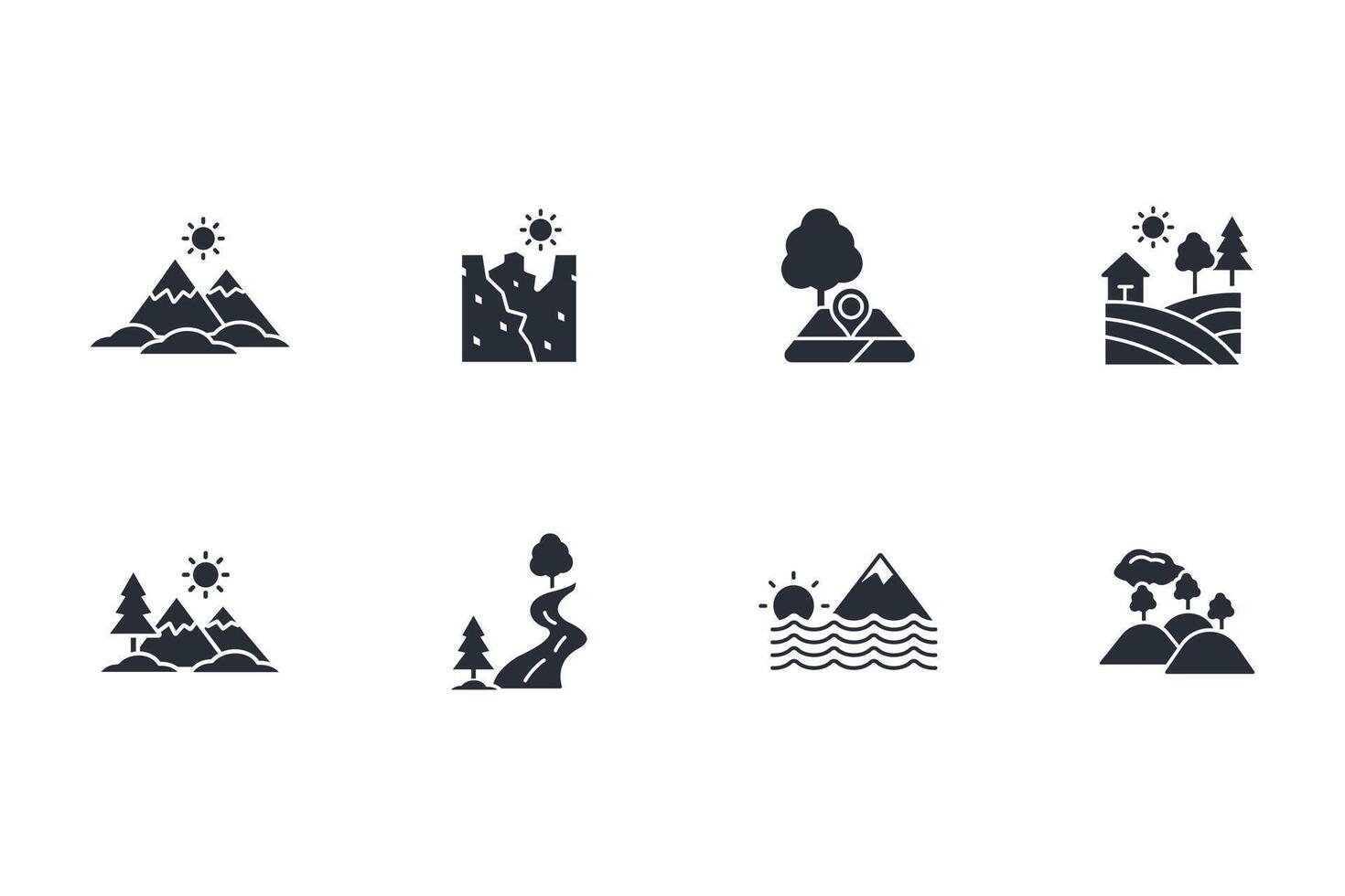 Landscape icon set..Editable stroke.linear style sign for use web design,logo.Symbol illustration. vector