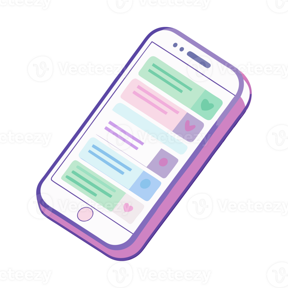 Cartoon mobile phone with messages on the display isolated on the transparent background png