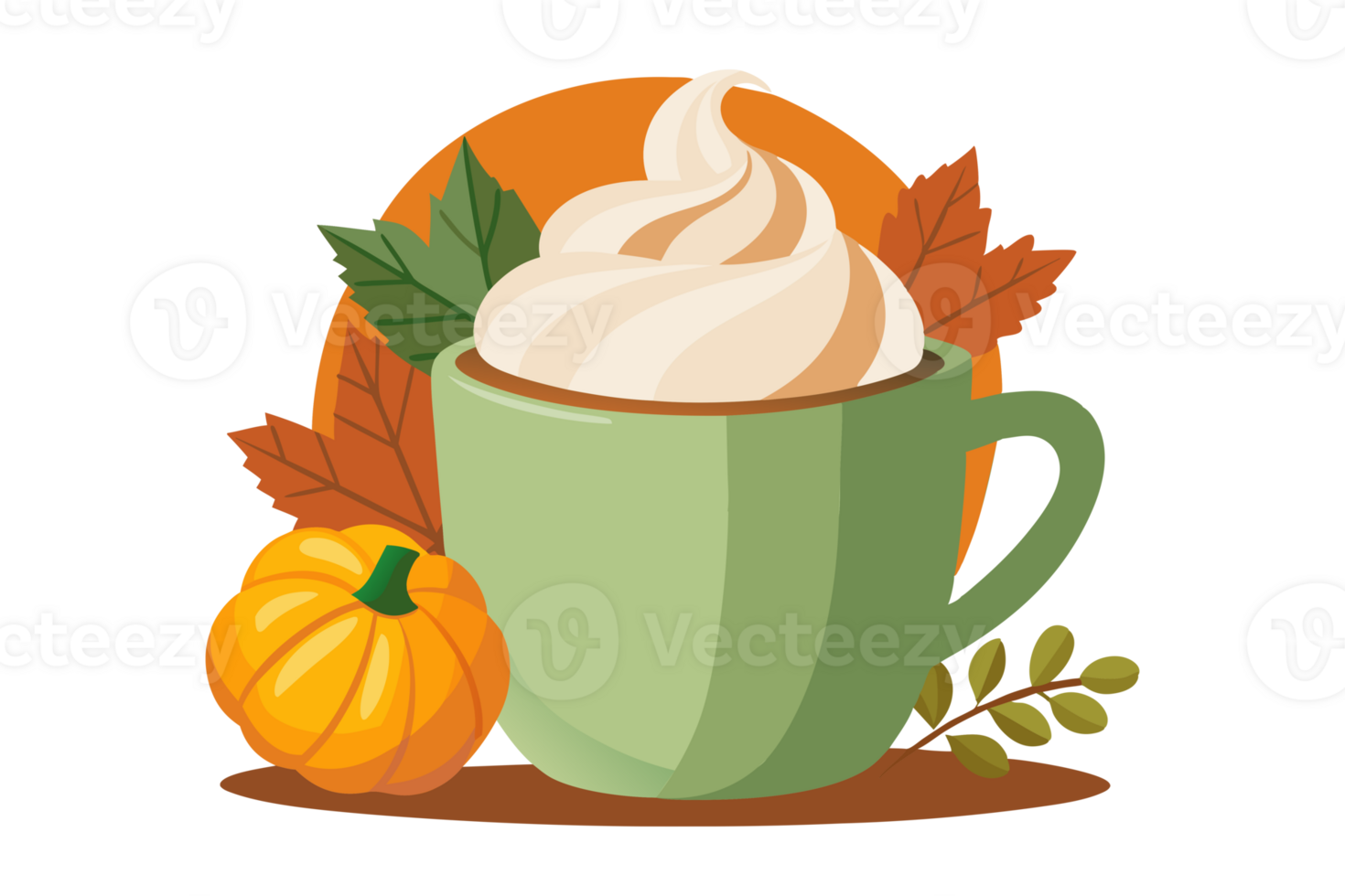 Cup of hot pumpkin latte with whipped cream isolated on the transparent background png