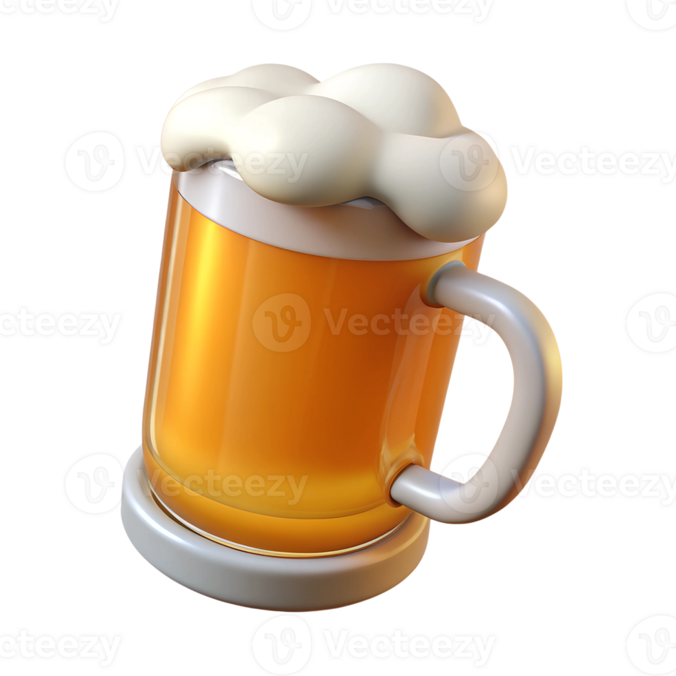 Glass of light beer with froth 3d illustration isolated on the transparent background png