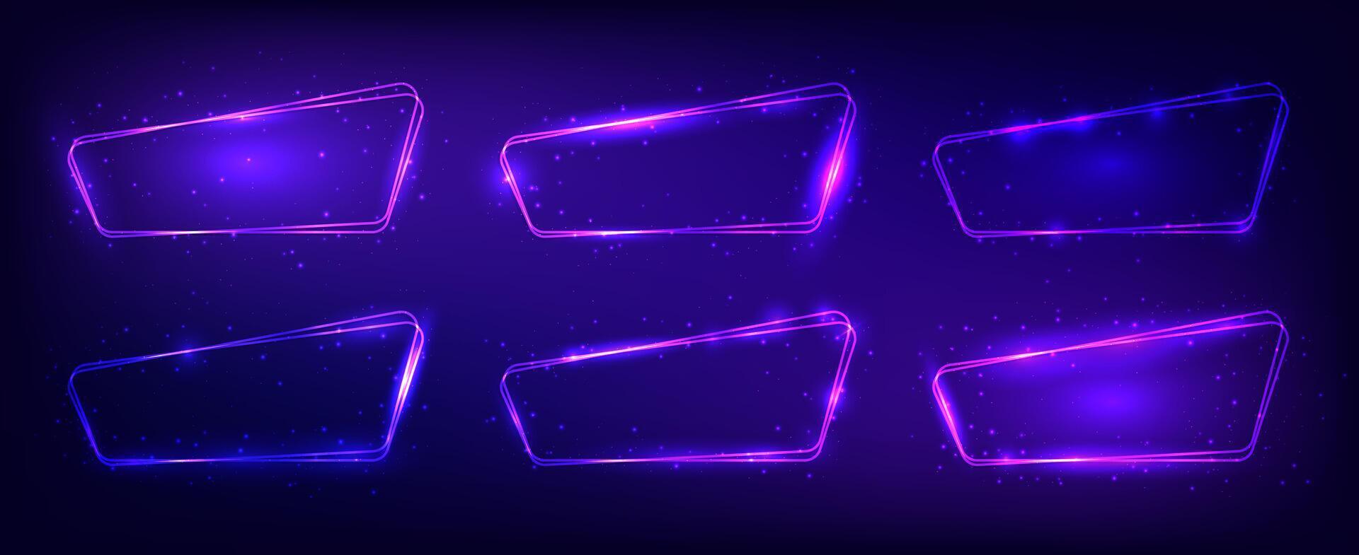 Neon double rounded frame with shining effects vector