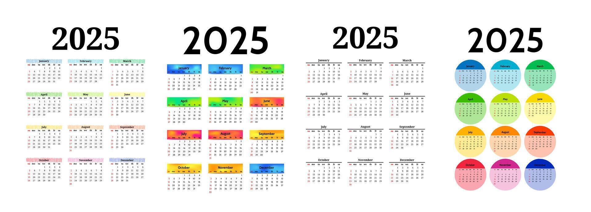 Set of calendars for 2025 isolated on a white background vector
