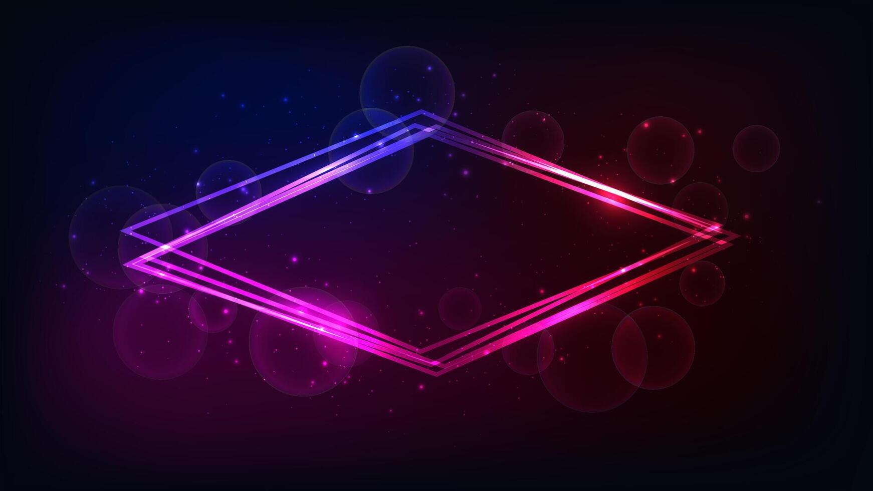 Neon rhombus frame with shining effects and sparkles vector