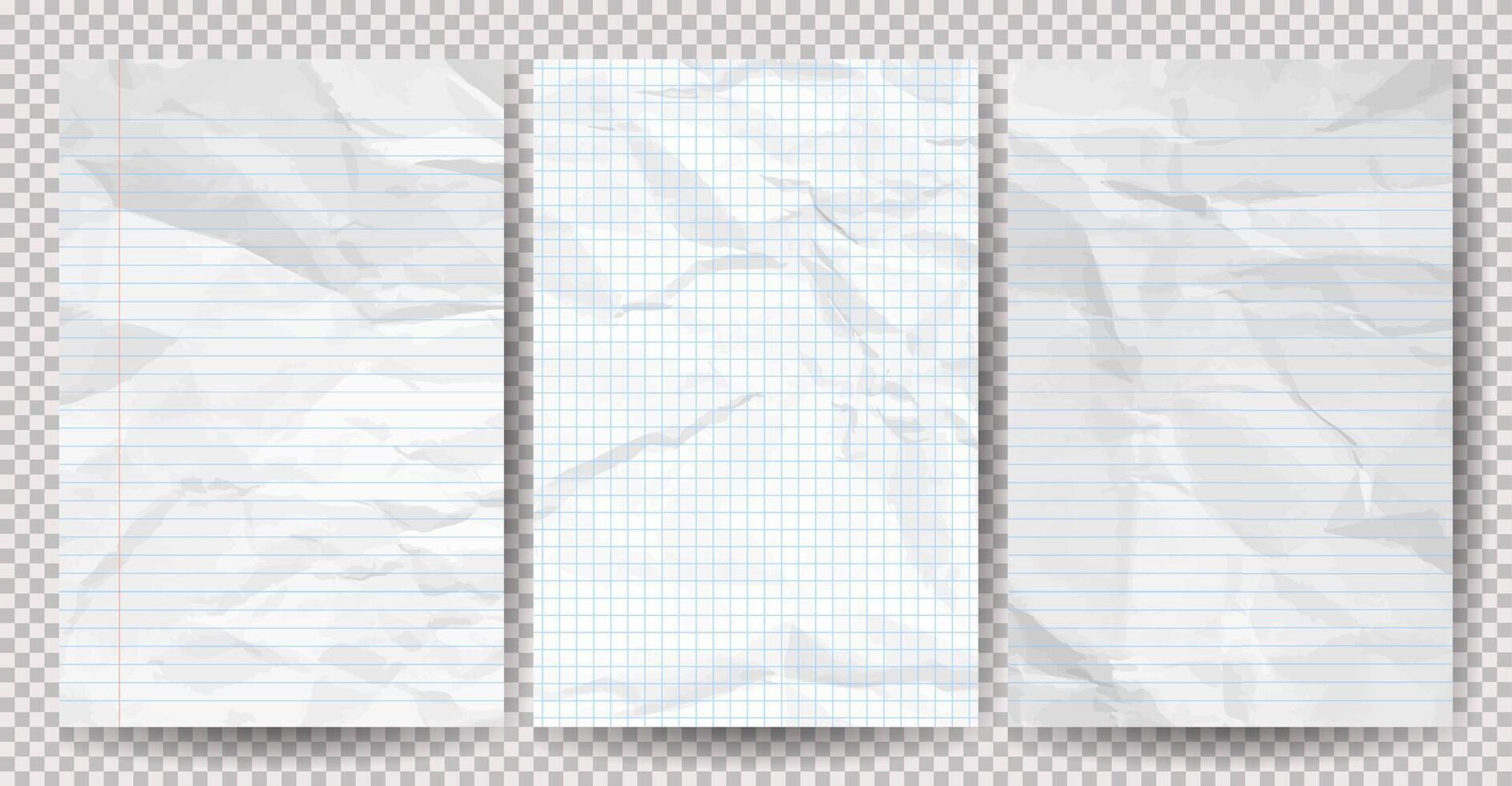 Set of white clean crumpled papers vector