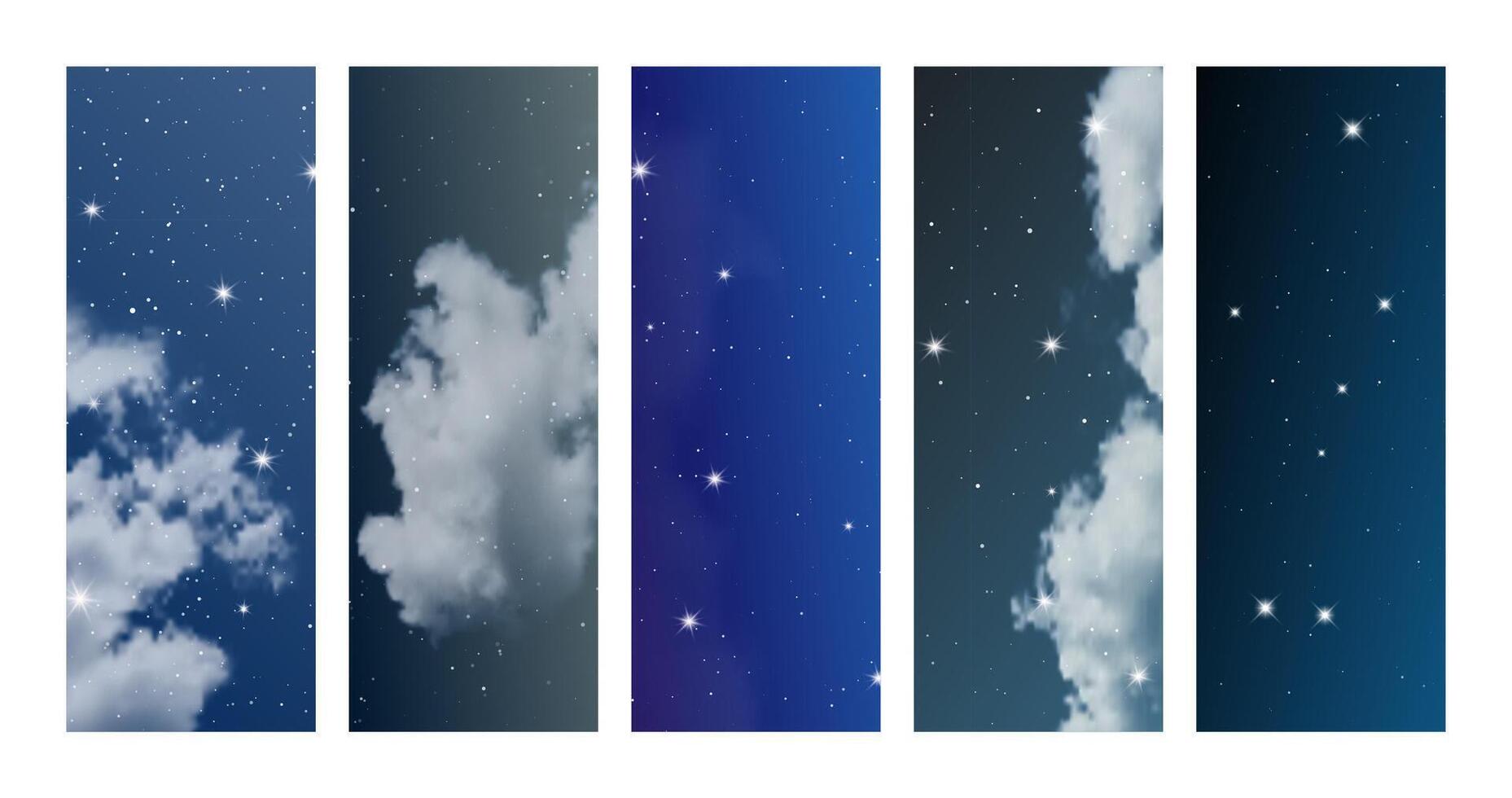 Night sky with clouds and many stars vector