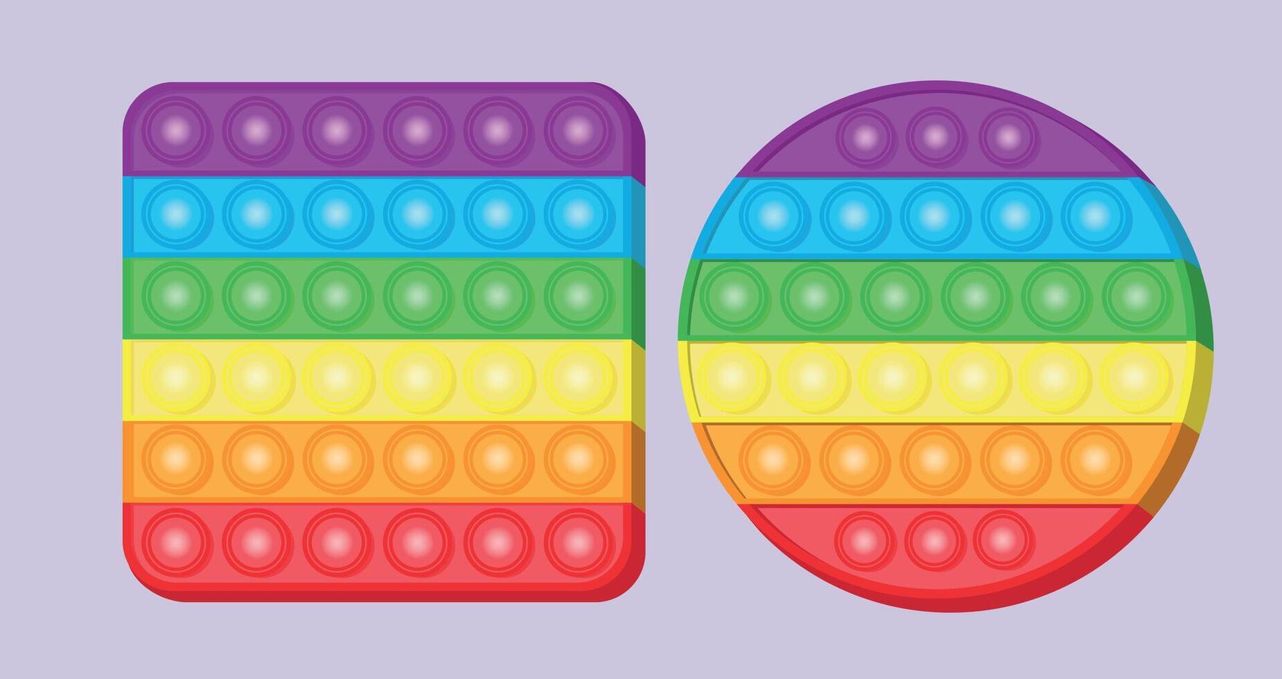 Simple dimple pop it antistress trendy toy. Rainbow square and round pop it. Simple dimple illustration. vector
