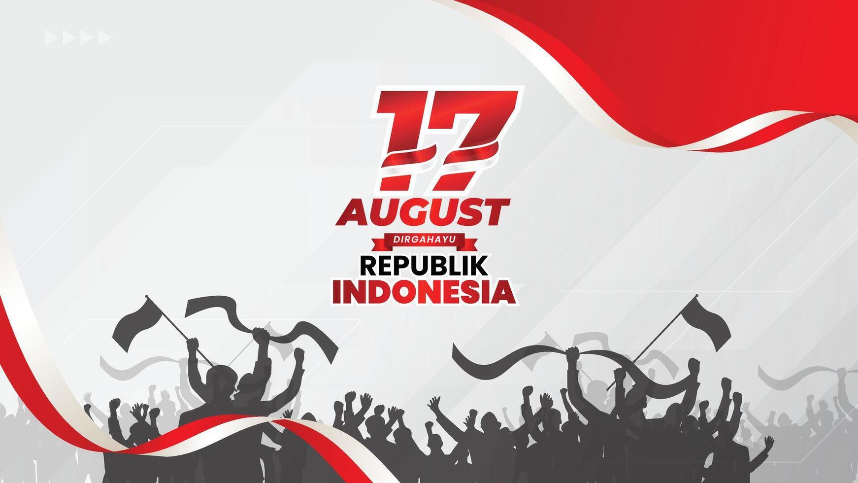 Happy Independence Day Indonesia Greeting Card With Red White Ribbon Flag Border. Design Template Can Use For Background, Banner, Poster, Flyer, Social Media Feed, and 17 Agustus Celebration vector