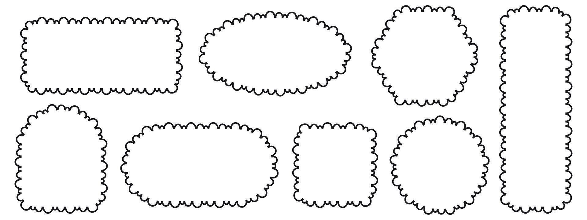 Set of rectangular scalloped and wavy frame. Pop vintage groovy border. illustration on white background vector