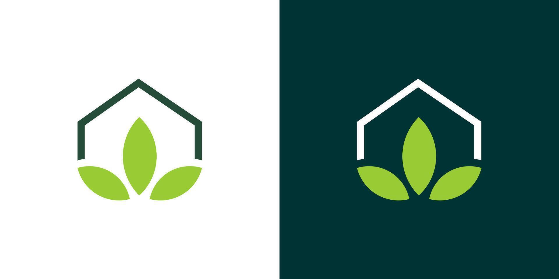 Leaf house garden icon logo . Home green eco business logo vector