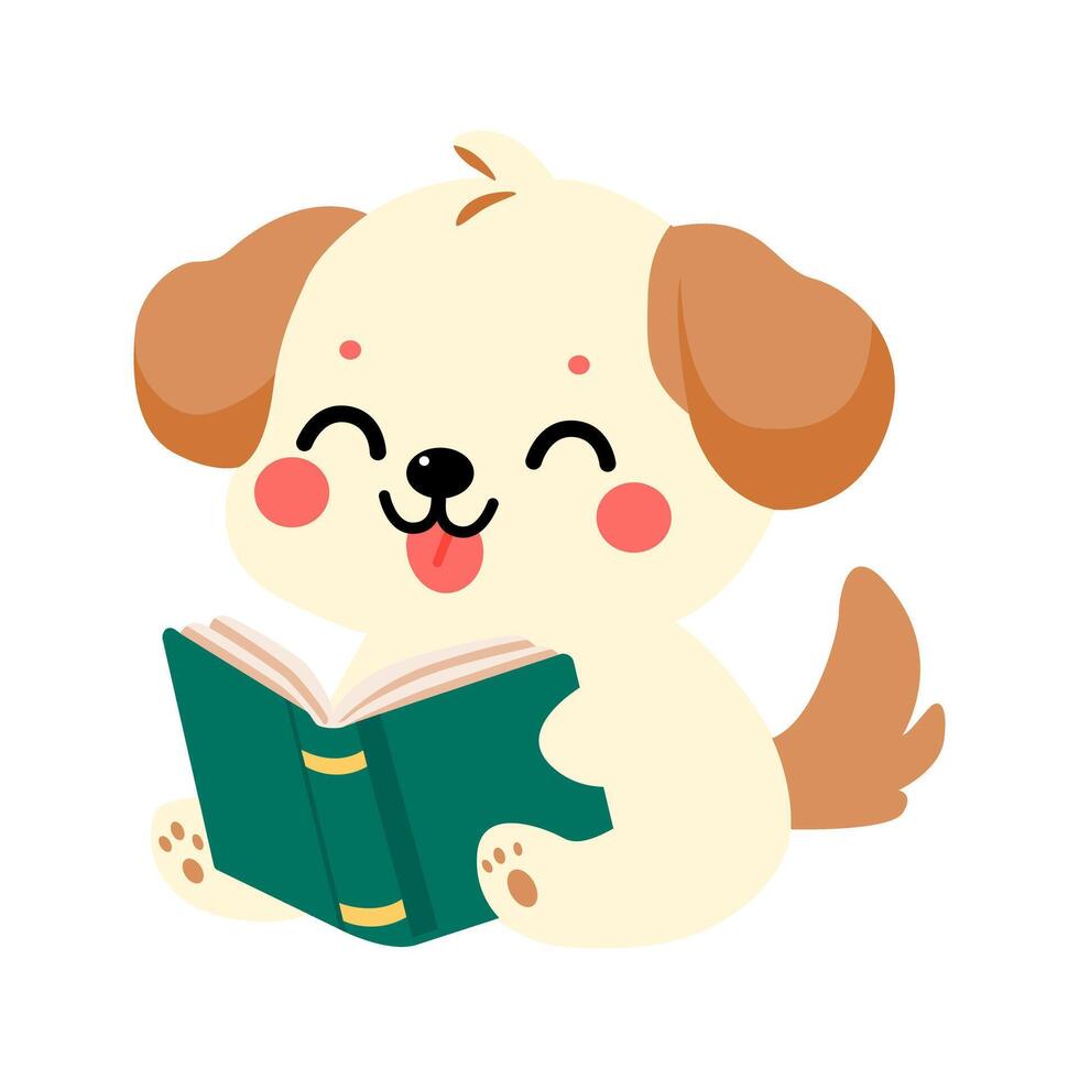 a cute dog is reading a book vector