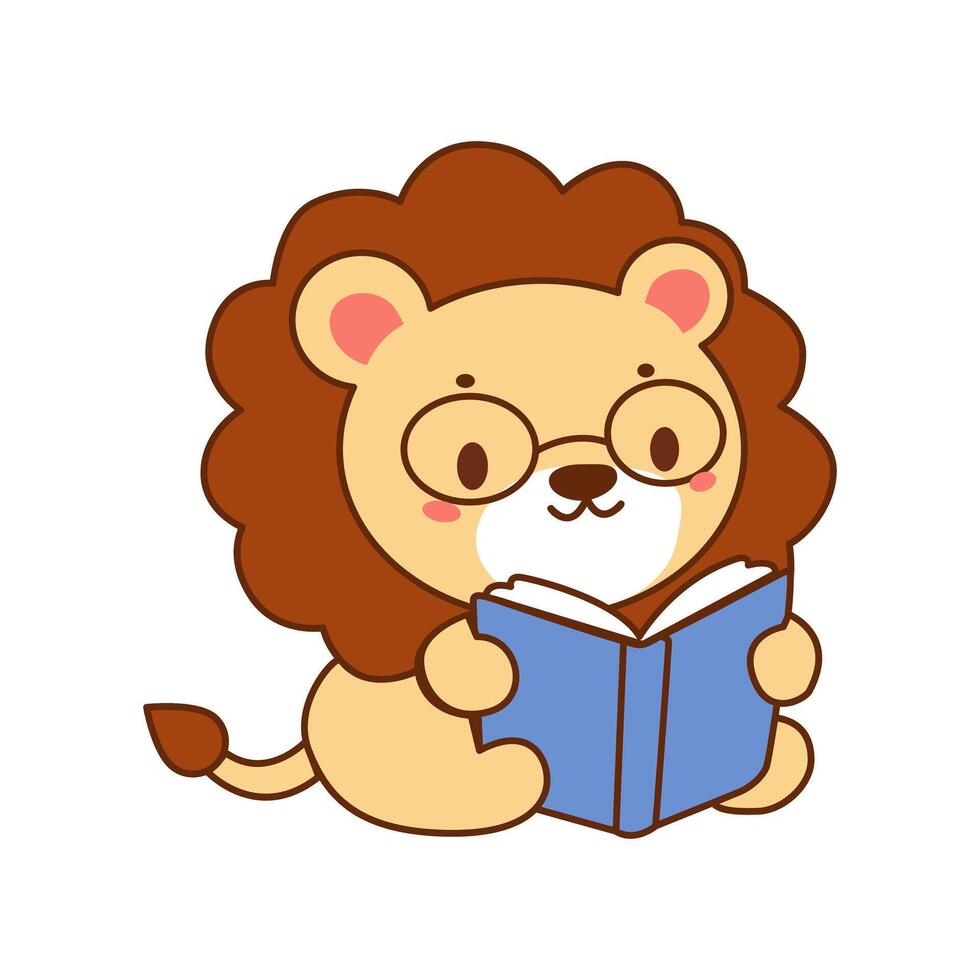 a cartoon lion reading a book vector